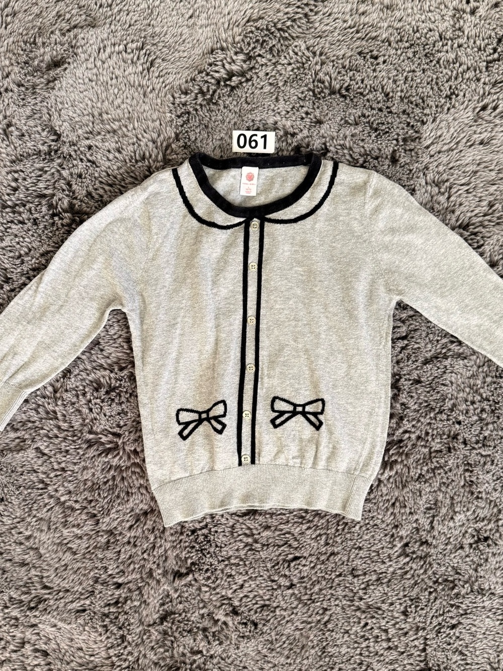 total girl Gray Cardigan with Black Trim and Bow Accents
